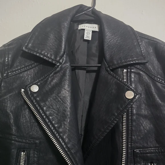 Topshop Black Leather Biker Jacket - Picture 9 of 11